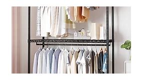 HOKEEPER Heavy Duty Wire Garment Rack Clothes Rack with Shelves and Double Rods, Rolling Clothing Rack for Hanging Clothes, Portable Freestanding Closet Storage Shelves Rack with Wheels and Hooks