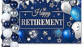 Retirement Party Decorations Include Navy Blue Confetti Balloons Set Retirement Party Photography Backdrop Banner for Men Women Retirement Party Supplies Decor(Navy Blue and Silver)