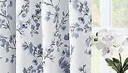 HOMEIDEAS Stone Blue Floral Blackout Curtains, 52 X 84 Inches Long Flower Curtains for Bedroom, Thermal Insulated Room Darkening Grommet Curtains for Living Room, 2 Panels