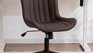 YOUNIKE Cute Armless Office Desk Chair Modern Upholstered Faux Leather Swivel Task Chair, Brown