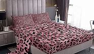 Pink Leopard Print Sheet Set Full,Cheetah Bedding Set for Kids Teens Girls,Wild Animal Skin Texture Romantic Fashion Bed Sheet Set 4pcs with Deep Pocket Fitted Sheet + Flat Sheet + 2 Pillowcases