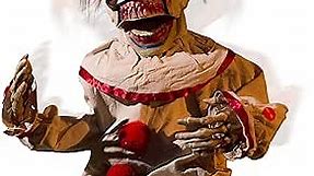 Scary Clown Halloween Decoration Sound Activated Animatronic Creepy Sound, Light Up LED Eyes, Moving Arms & Head, for Scary Halloween Holiday Decor Prop Indoor/Outdoor, Yard Lawn Decorations