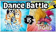 Dance Battle: Bluey vs Trolls | Brain Break | Just Dance | Trolls Band Together | Bluey and Bingo