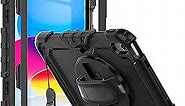 Herize iPad 10th Generation Rugged Protective Case 10.9 Inch with Screen Protector Pen Holder, Handle Shoulder Strap | iPad 10 Case A2757/A2777| Heavy Duty Shockproof | Black