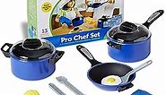 Learning Resources Pretend & Play Pro Chef Set, Kitchen Toys for Kids, Pretend Kitchen, Pots and Pans for Kids, 13 Pieces, Ages 3+