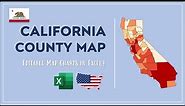 California County Map in Excel - Counties List and Population Map