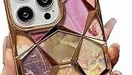 Case for iPhone 15, Marble Geometric Design Phone Case for Women Girls, TPU Exquisite Stylish Durable Protective Phone Cover, Anti-Scratch Shockproof Phone Case for iPhone 15, Gold