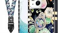 Loheckle for iPhone 14 Square Case, Designer Retro Luxury Cases for iPhone 14 Case for Women with Ring Stand Holder and Lanyard, Stylish Flowers Cute Cover for iPhone 14 6.1 Inch