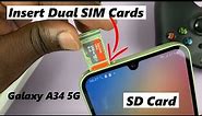 Samsung Galaxy A34 5G: How To Insert Dual SIM Cards and SD Card