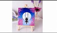 Easy Painting Technique || Alone Girl swinging in the beautiful moonlit night || Painting