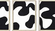 HAUS AND HUES Black and White Wall Art - Set of 3 Abstract Art Large Black and White Wall Art for Bathroom, Minimalist Wall Decor Black and White Abstract Wall Art Modern Art (Framed Beige 12x16)