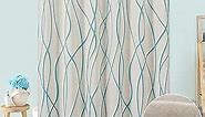 Naturoom Light Blue Linen Shower Curtain with Sky Blue Abstract Stripe Wavy Pattern, Bath Curtains Liner, Vintage Linen Fabric Shower Curtains for Bathroom Decor with 12 Hooks