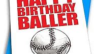 Baseball Happy Birthday Baller Birthday Card 1-Pack (5x7) Sports Birthday Cards Greeting Cards Awesome for Baseball Players, Coaches and Fans Birthdays, Gifts and Parties!