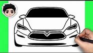 How To Draw a Tesla Car - Easy Step By Step Tutorial
