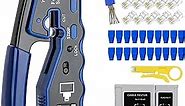 RJ45 Crimp Tool Kit Pass Thru Ethernet Crimper for Cat5e Cat6 Cat6a 8P8C Modular Connectors, All-in-One Cat6 Crimping Tool and Tester(9V Battery Not Included)
