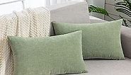 Lumbar Support Pillow Decorative Rectangle Throw Pillow Covers 12"x20" Inch Set of 2,Super soft Chenille Fall Pillowcase for Living Room Bedroom Sofa Couch Cushion Cover Green 30x50cm (No Insert)