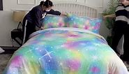 Sleepwish 3 Pieces Glitter Duvet Cover King Ombre Bedding Sets Turquoise Blue Pink and Purple Marble Abstract Art Comforter Cover with Zipper Ties
