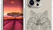 Topgraph Compatible with iPhone 15 Pro Max Case Cute Clear for Women Girly Designer Girls, Transparent Phone Case Floral Design Phone 15 ProMax (Cool Wolf Line Art)