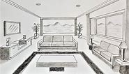 How to draw a living room one point perspective