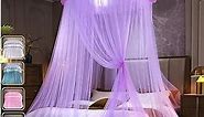 Extra-Large Bed Canopy - Luxurious Princess Bed Curtain Net for Girls & Adults - Elegent Round Lace Dome Netting with Hanging Kit (Purple)