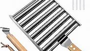 Hotdog Roller Grill Stainless Steel Sausage Roller Rack with Wood Handle, BBQ Hot Dog Roller for Grill, Hot Dog Roller Basket, Grill Accessories for Barbecue, 5 Hot Dog Capacity
