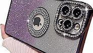 MINSCOSE Compatible with iPhone 12 Glitter Case,Luxury Cute Sparkle Diamond Design with Bling Camera Protection Plating Logo View,Aesthetic Shockproof Bumper for Women Girls Phone Cover-Purple