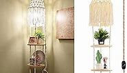 QIYIZM Boho Plug in Pendant Light,Hanging Light with Plug in Cord,Hanging Lamp Macrame Lamp Shade,Dimmable Switch,3 Tier Hanging Plant Shelf Shelves Bohemian Decor for Bedroom Living Room Corner