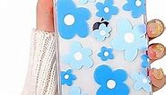 Lovmooful Compatible for iPhone 12 Case Cute Clear Flower Floral Color Design for Girls Women Soft TPU Shockproof Protective Girly for iPhone 12-Blue Flower