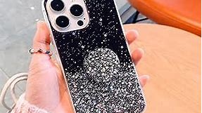 Glitter Case for iPhone 11 Case 6.1 inch for Women with Expanding Phone Ring Stand, Clear Bling Sparkle Cute Phone Cover (Black)