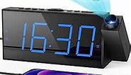 Projection Digital Alarm Clock on Ceiling Wall, LED Alarm Clock for Bedrooms with USB Charger Port, 350° Projector,Dimmer,12/24H & DST,Battery Backup, 7.5’’ Dual Loud Alarm Clock for Heavy Sleeper