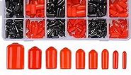 300 Pieces Rubber End Caps, Vinyl End Caps Black and Red Screw Bolt Screw Rubber Thread Protector Safety Cover in 9 Sizes from 0.08 to 0.8 Inch
