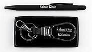 Premium Black Pen and Key Chain Set Name Engraved