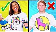 3 Marker T-Shirt Challenge!! Fun DIY Unicorn & T-Rex Dinosaurs! (Coloring Challenge)