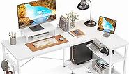 ODK 58 Inch L Shaped Computer Desk with Reversible Storage Shelves, L-Shaped Corner Desk with Monitor Stand for Small Space, Modern Simple Writing Study Table for Home Office Workstation, White