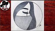 Crying girl drawing || Circle drawing for beginners || How to draw a sad girl with mask