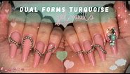 Dual Forms with Builder Gel Nails | Green Opal Chain Design | Self Nails