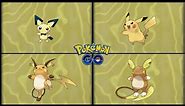 Pokemon Go: Evolving Pichu into Pikachu & Raichu (Raichu Alola Pokédex data).