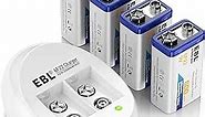 EBL 4-Pack 9V Batteries Li-ion 9 Volt Rechargeable Batteries with 9V Battery Charger