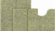 BYSURE Sage Green Bathroom Rugs Sets 3 Piece Non Slip Extra Absorbent Plush Chenille Soft Washable Bath Rugs and Mats Set