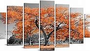 7 Panel Xlarge Tree Wall Art Decor Tree of Life Canvas Prints Natural Landscape Painting Picture Contemporary Framed Artwork for Kitchen Chic Decor Living Room(Orange)