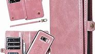 Samsung S8 Flip Case for Men/Women,Detachable Magnetic Phone Case Folio Cover with Purse Stand Card Holder Money Pouch Strap Pu Leather Cover Wallet Case for Galaxy S8,Pink