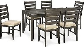 Signature Design by Ashley Rokane 20" Dining Room Table Set with 6 Upholstered Chairs, Brown