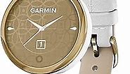 Garmin Lily™, Small Smartwatch with Touchscreen and Patterned Lens, Light Gold with White Leather Band