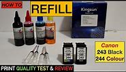 How To Refill Canon PG-243, CL-244 Ink Cartridges, Print Quality Test & Review.