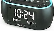 HOUSBAY Glow Small Alarm Clock Radio for Bedrooms with 7 Color Night Light, Dual Alarm, Dimmer, USB Charger, Battery Backup, Nap Timer, FM Radio with Auto-Off Timer for Bedside