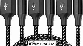 Bkayp 3 Pack 10ft iPhone Charger Cables Lightning to Usb Cable for iPhone iPad iPod 5-Volt Black