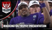 Michael Penix Jr.’s Washington teammates chant HEISMAN as he wins Pac-12 Championship MVP