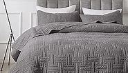 Dark Grey Quilt King Size Bedding Sets with Pillow Shams, Lightweight Soft Bedspread Coverlet, Basket Weave Quilted Blanket Thin Comforter Bed Cover for All Season, 3 Pieces, 104x90 inches