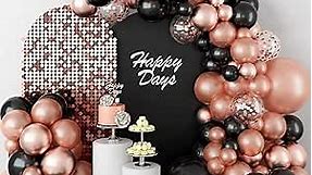 GREMAG Black and Rose Gold Balloon Arch, 107PCS Black Balloons Garland Kit with Pearl Metallic Confetti Rose Gold Various Size Balloons, for Graduation Baby Shower Birthday Party Wedding Decorations