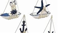 TIHOOD 4PCS Mini Sailboat Model Decoration Wooden Miniature Sailing Boat Home Decor Set, Beach Nautical Design, Navy Blue and White, 4.4 x 6.8 Inch